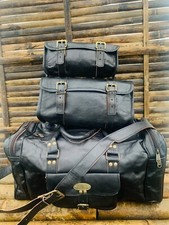 30 " Pelle Borsa Viaggio Uomo Bagaglio Borsone Nero Vintage Completo Combo Di 3
