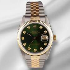 Rolex Datejust 36mm 18kYellow Oro & Acciaio Scanalata Verde Diamante Dial Watch