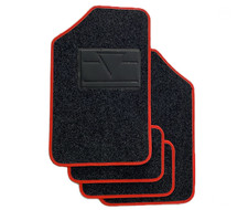 Set 4 Tappeti Auto Universali in Moquette con Bordo Rosso Antiscivolo