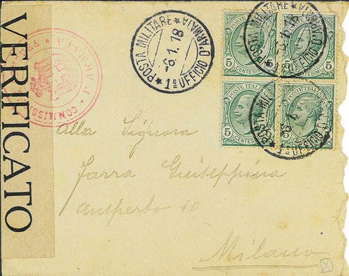 Busta affrancata cent 5 - cent., 5+5+5+5