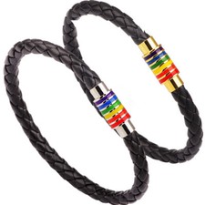 Bracciale arcobaleno braccialetto ecopelle polso chiusura magnetica acciaio 