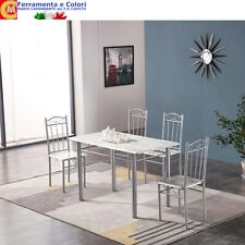 Tavolo Acciaio e MDF Effetto MARMO Rettangolare 120 x 70 x h75 cm Con 4 Sedie