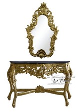 Console entratina con specchio Luigi XV Barocco foglia Oro marmo nero LT3057