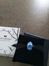 "TROLLBEADS" CHARM VETRO AZZURRO CON FIORI LAVORATO A MANO E ARGENTO BELLISSIMO!
