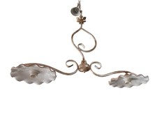 Bilanciere In ferro battuto ceramica Sarda Bianco Avorio Oro Lampadario 2 Luci 