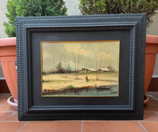 ANTICO DIPINTO OLIO SU TAVOLETTA - PAESAGGIO INVERNALE - FIRMATO - ANNI '30