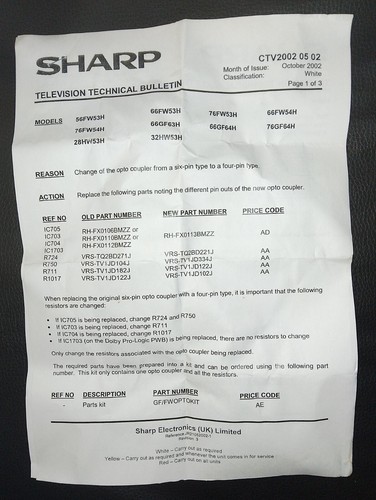 Sharp ctv2002 56fw53h - ctv2002,