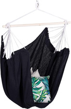 Poltrona Sospesa, Amaca a Dondolo in Cotone, Supporto in Legno, Esterno E Intern