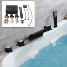 Rubinetto miscelatore lavandino vasca bagno 5 fori cascata cromato + doccetta