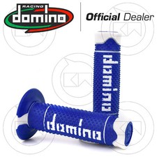 COPPIA 2 MANOPOLE DOMINO RACING BLU/BIANCO MOTO CROSS SOFT GRIPS HANDGRIPS 119mm