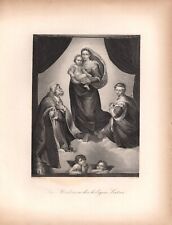 Stampa antica MADONNA SISTINA CON ANGELI da Raffaello 1850 Antique print