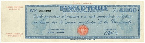 5000 lire titolo - titolo, provvisorio
