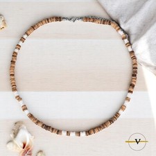 COLLANA UOMO SURFISTA LEGNO DI COCCO E ARGILLA POLIMERICA BIANCA