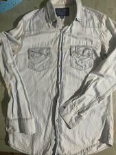 Premium Brand Alcott Camicia Jeans Uomo Denim Blu Con Bottoni Bianchi Pearl M