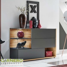 Credenza madia moderna salotto soggiorno OVIEDO Gihome ® rovere ripiani vetrine