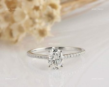 Anello solitario boho in oro bianco massiccio 14 carati taglio brillante...