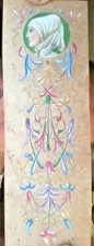 SEGNALIBRO DIPINTO a MANO con VOLTO di DONNA e DISEGNI FLOREALI anni '20.-1425