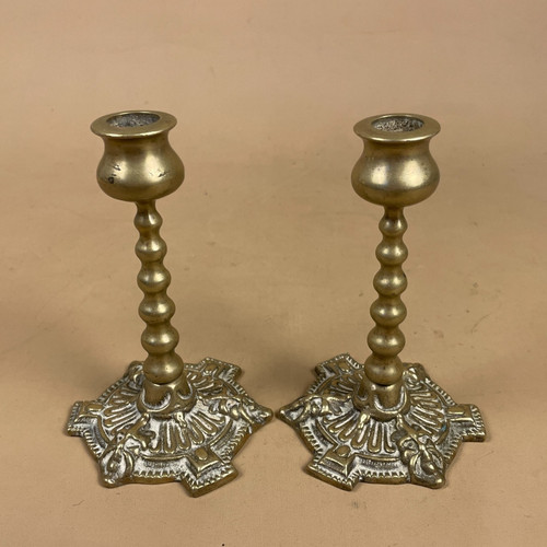 Pair bobbin antique brass - pair,