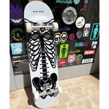 SKATEBOARD PROFESSIONALE di qualità Montato a mano SKELETON white + 20 stickers