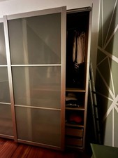 ARMADIO ANTE SCORREVOLI  - color rovere, ante vetro opaco, profili cromati