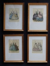 LOTTO 4 PICCOLI QUADRI LITOGRAFIA ACQUARELLATA MODA FRANCESE CON CORNICE