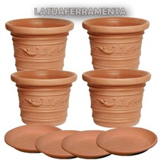 KIT 4 VASI TONDO DOPPIO BORDO FESTONATI Ø 50 CM TERRACOT + 4 SOTTOVASO  PAPILLON