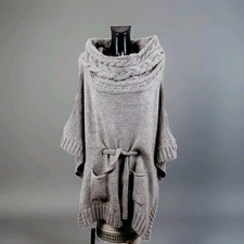 MANGO Mantella/Poncho Donna in Maglia Collo Ciambella Treccia Beige Misto Lana U
