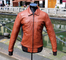 bomber uomo pelle fonzia marrone tabacco 70 anni style nuovo Guendj Italy