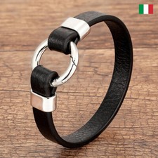 Bracciale in corda di cuoio vera pelle chiusura in metallo Argentato (190mm)