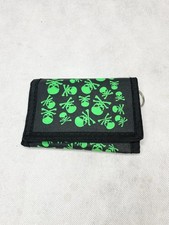 Portafoglio in tela a strappo uomo donna teschi verdi catena pantalone 13x8 cm