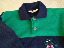 Pullover bambino vintage misto lana maglioncino 5/6 verde blu Hockey Fun Club