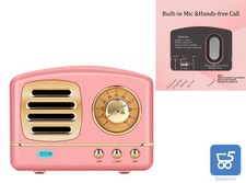 Mini Speaker Bluetooth portatile Vintage HM11 Bass USB Aux MicroSD Batteria Rosa