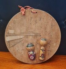 Antico Quadretto In Legno Tondo Giapponese