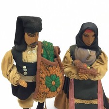 GRANDI MASCIU E FEMENA IN LEGNO E TESSUTO - RARA COPPIA SARDA MASCHERA Ceramica