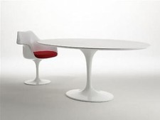 TAVOLO TULIP OVALE, DESIGN EERO SAARINEN, LAMINATO LIQUIDO BIANCO/NERO,160x85 