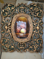 Quadro frutta fiammingo dipinto olio   cornice barocca oro classico 31x36 CM