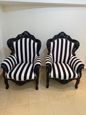 Poltrona Trono Dal Design Moderno Ed Elegante Total Black Con Tessuto A Righe