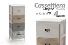MOBILE A CASSETTIERA CON 4 CASSETTI IN LEGNO 30x24x79 CM DECORATI MOBILETTO CASA