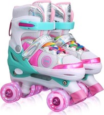 Pattini A Rotelle EU 28-32 Regolabili Principianti Bambini Ruote Luminose Rosa