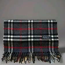 BURBERRY Sciarpa Unisex  Check Nero/Rosso 100% Lambswool  Made in England 163x28