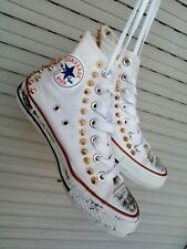 Scarpe Donna Sportive Snackers Stile converse bianco borchie oro  36