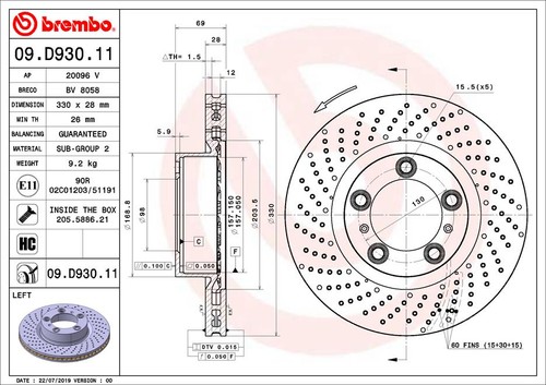 Disco freno brembo d930 - brembo, 09.d930.11