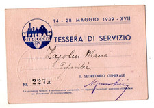 Tessera 1939 XVII FIERA DI BOLOGNA PNF con timbro fiera impresso a secco