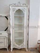 VETRINA IN LEGNO AVORIO E FOGLIA ARGENTO CON CRISTALLI