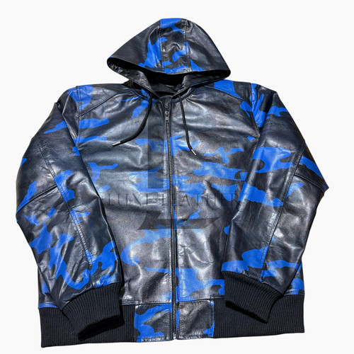 Giacca uomo blu mimetica - , pelle