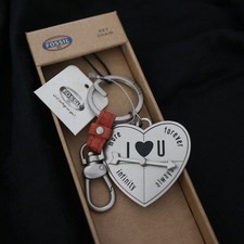 Portachiavi nuovo con etichette Fossil Love Message Bussola Cuore con freccia girevole NUOVO