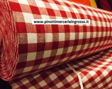TESSUTO STOFFA  PER TOVAGLIA A QUADRI MM15 BIANCO ROSSO VENDITA METRO/ALT CM 280