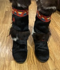 Stivali Tecnica Skandia neri pelliccia di capra fodera lana shearling bordo multicolore 7,5