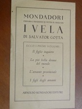 Scheda bibliografica Mondadori I VELA di SALVATOR GOTTA 1946 IL FIGLIO INQUIETO