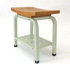 Bali Panca Doccia Teak e Alluminio Sgabello Bagno Sedia Tavolino Laterale Luce Salvia